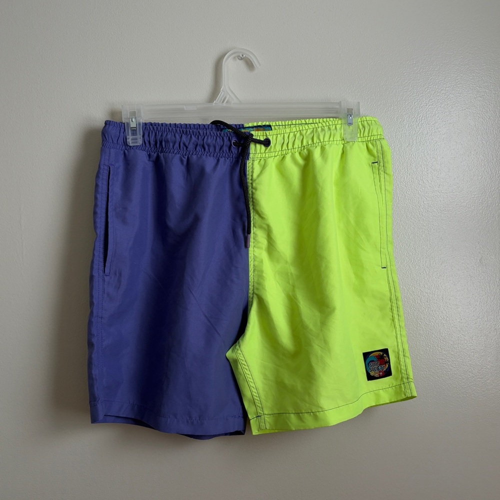 Society Purple and Green Board Shorts Vibrant Swimwear